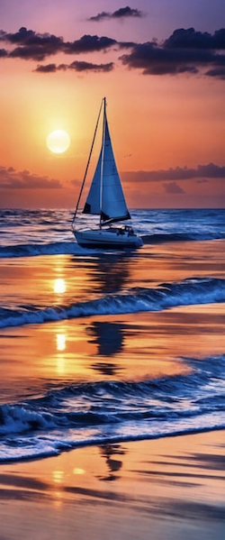 voilier au coucher du soleil